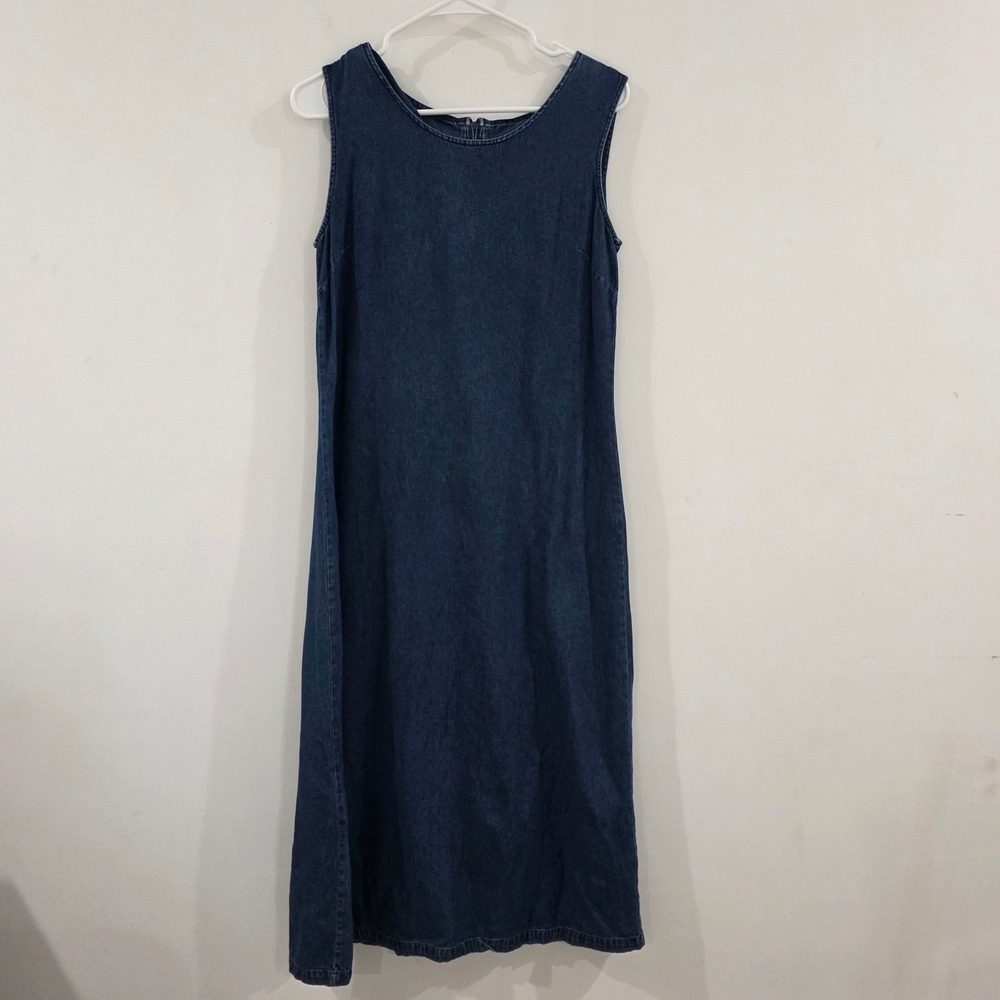 Vintage Womens Denim Maxi Dress Size 8 Blue Sleeveless Cotton Jumper Country